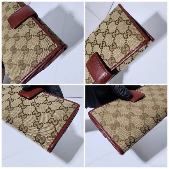 Authentic Gucci GG Canvas and Leather Continental Wallet Beige/Burgundy - Picture 9 of 16